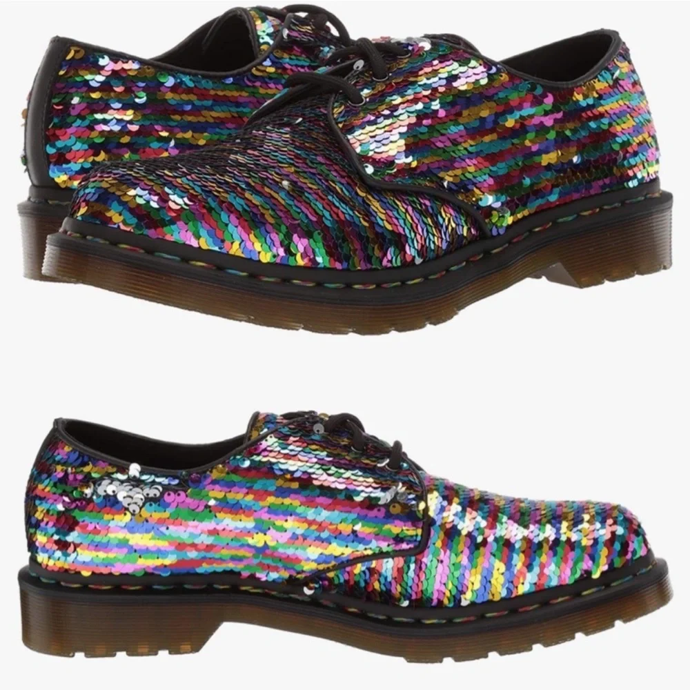Sparkly Doc Dr Martens 1461 Sequin Rainbow Silver 24597